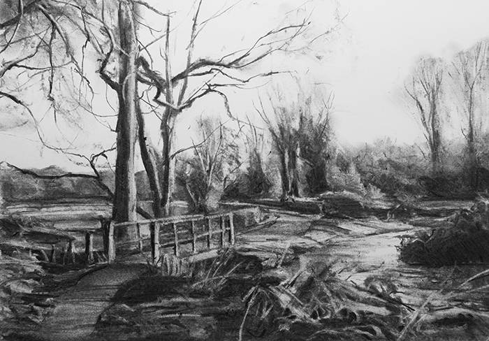 Charcoal sketch of Mayhill Lane, near Swanmore